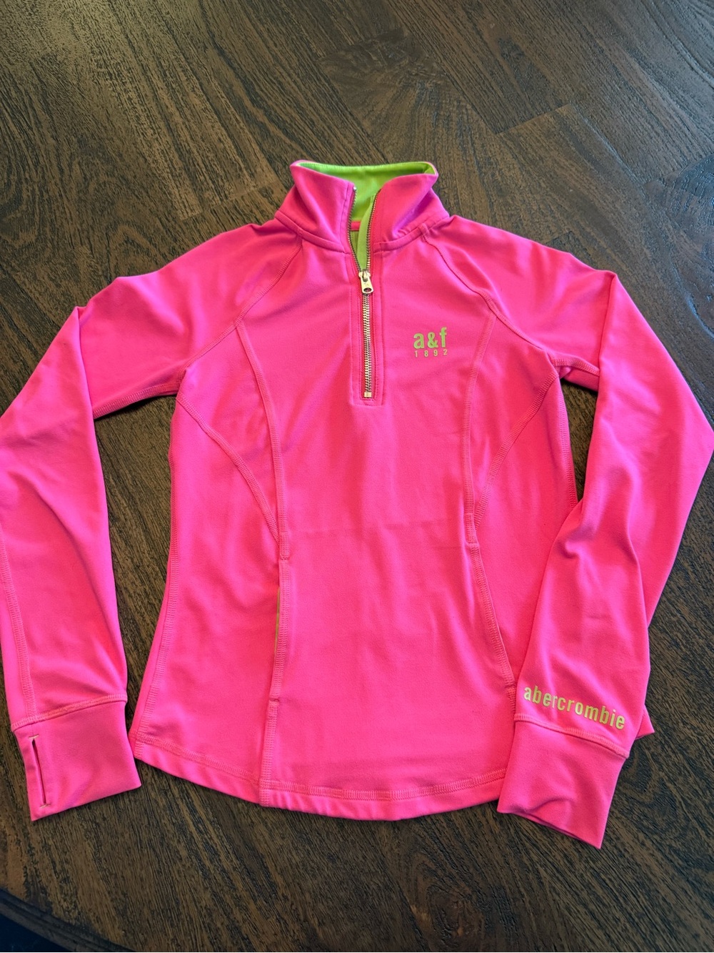 Abercrombie & Fitch Hot Pink Half-Zip Jacket with Lime Green Trim Size Medium